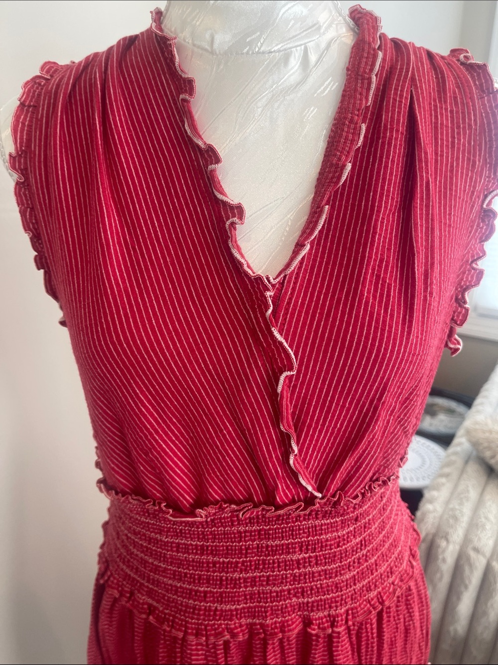Max Studio Red Sleeveless V-Neck Tiered Midi Dress - Picture 3 of 6